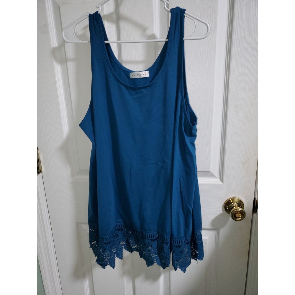 XiaoMaAnJi Womens Teal Blue Crochet Lace Trim Tank Top Sleeveless Scoop Neck 3X